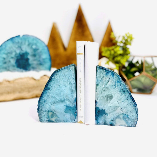 Agate Crystal Bookends Teal Agate Bookend Pair - 6 to 9 lb