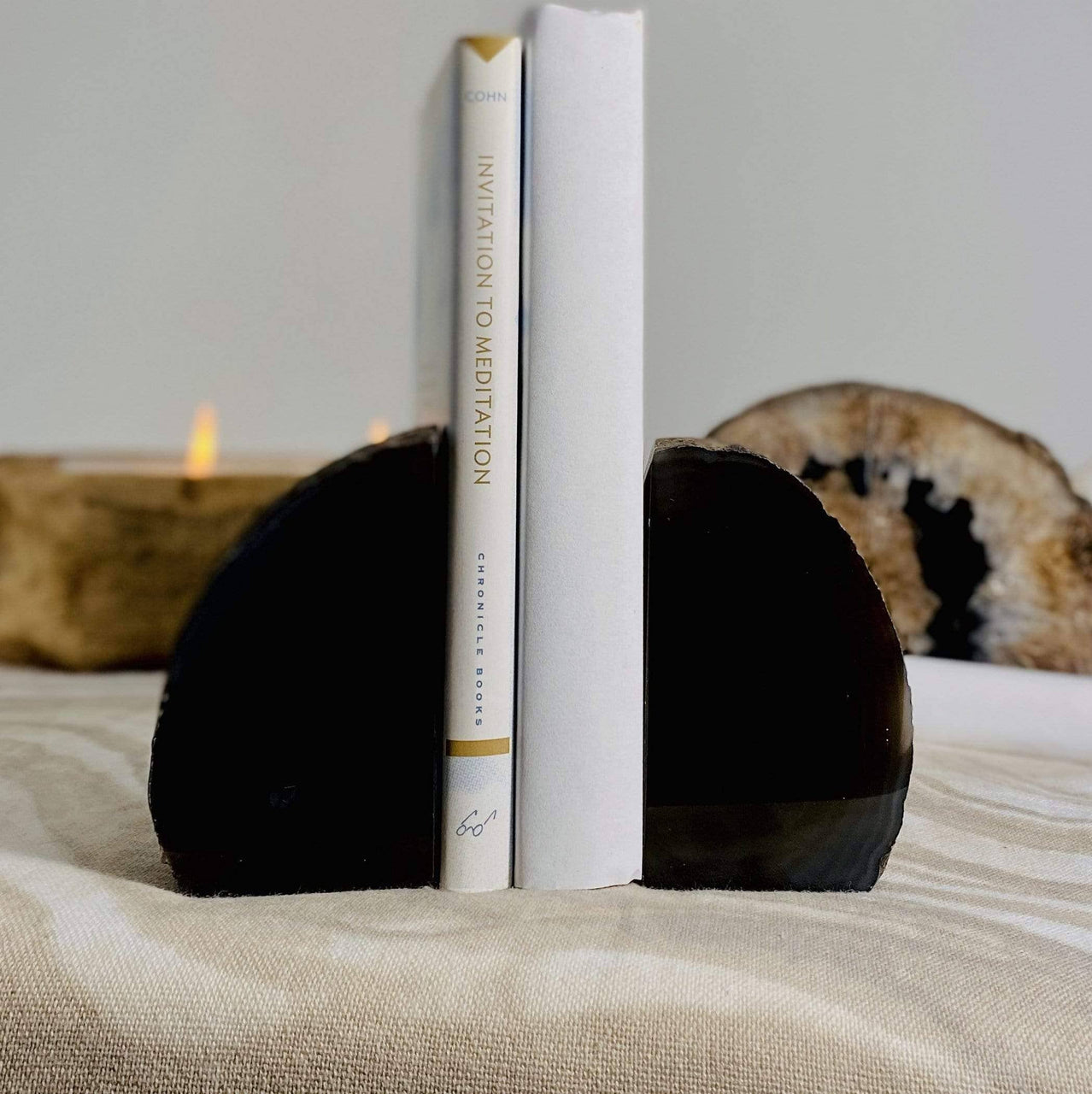 Black Agate Bookend Pair - 1 to 3 lb - Geode Bookend - Home Decor - Crystal and Stones BKE