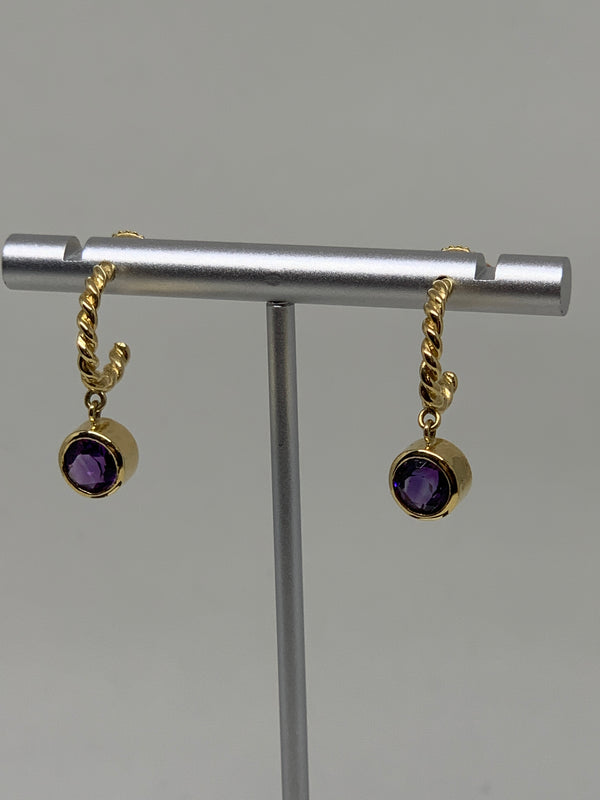 Vintage Tiffany and Co. Amethyst 18k Gold Drop Earrings, 2.0CTW