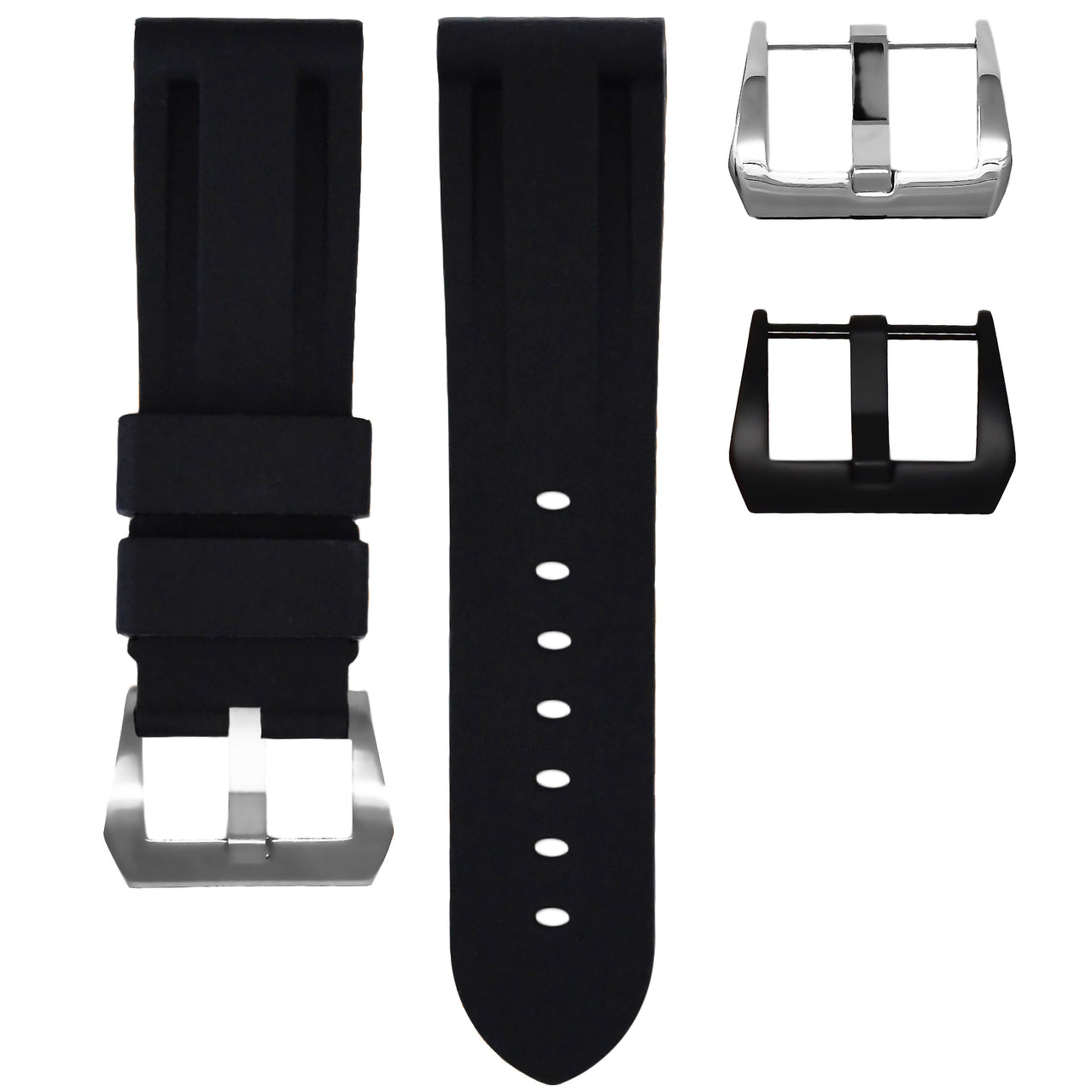 HORUS Solid Black Rubber Strap, 24mm