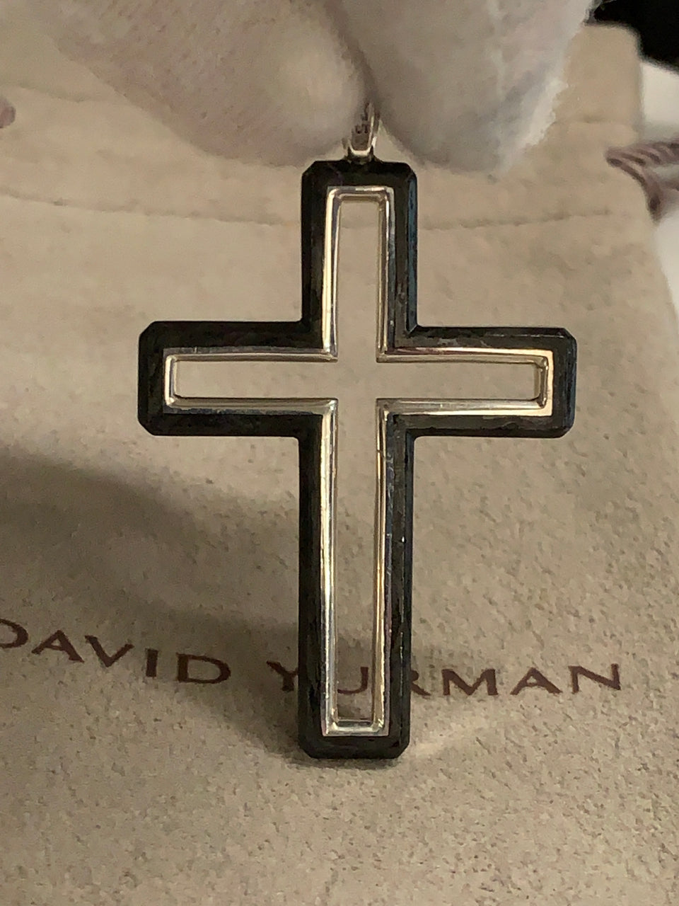 David Yurman 24mm Sterling Silver & Forged Carbon Cross