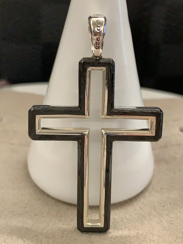 David Yurman 37mm Sterling Silver & Forged Carbon Cross Pendant