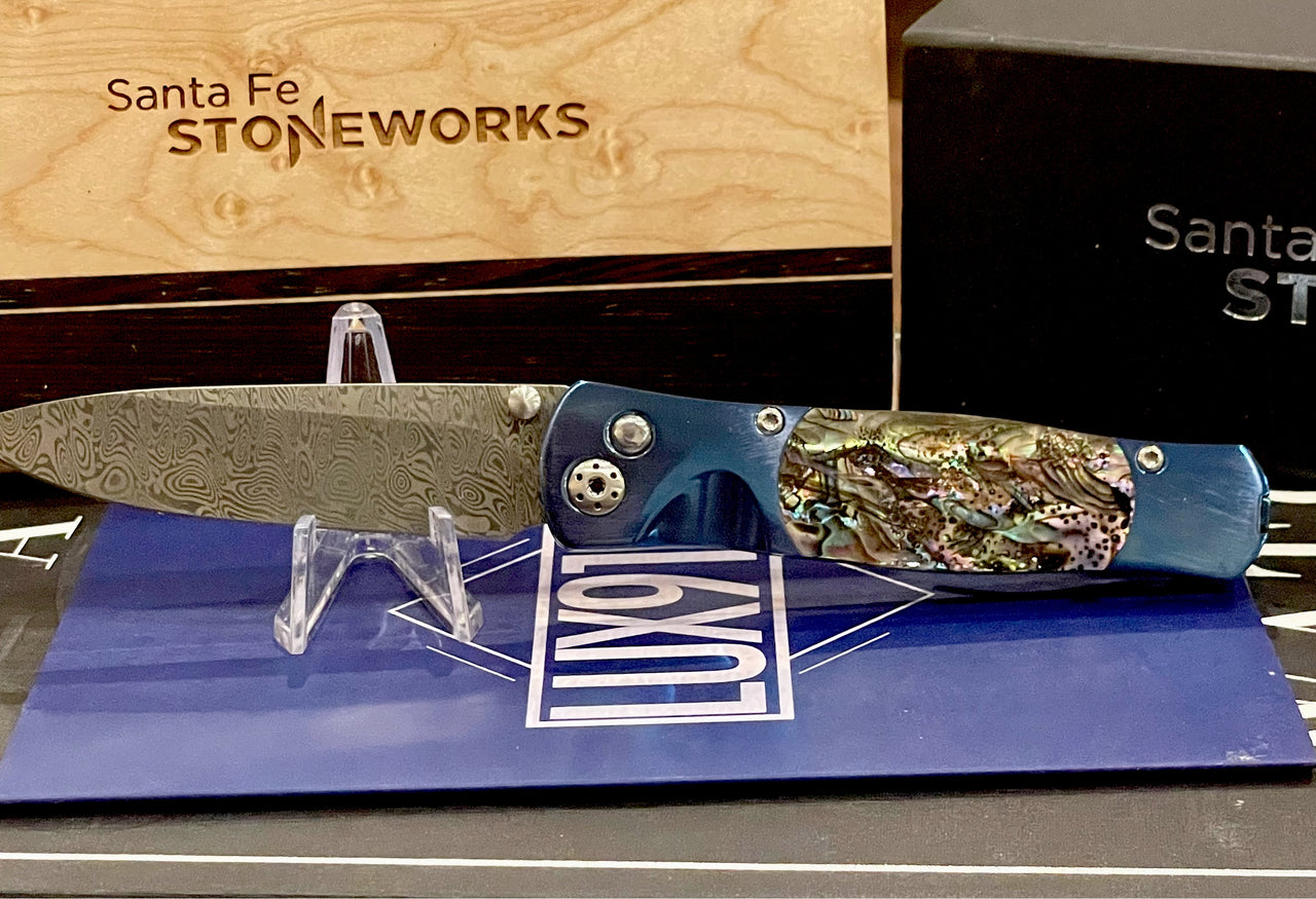 Turquoise Anodized Damascus Tesoro Custom, Abalone