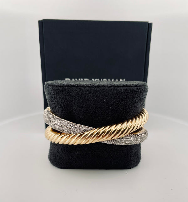 David Yurman, 18k Gold & Pave Diamond Crossover Cable Bracelet