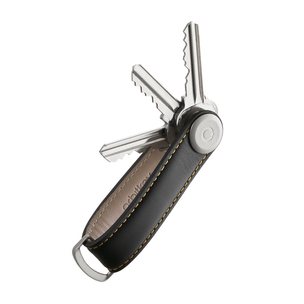 Orbitkey Key Organizer 2.0 Leather, Black with Tan Stitching