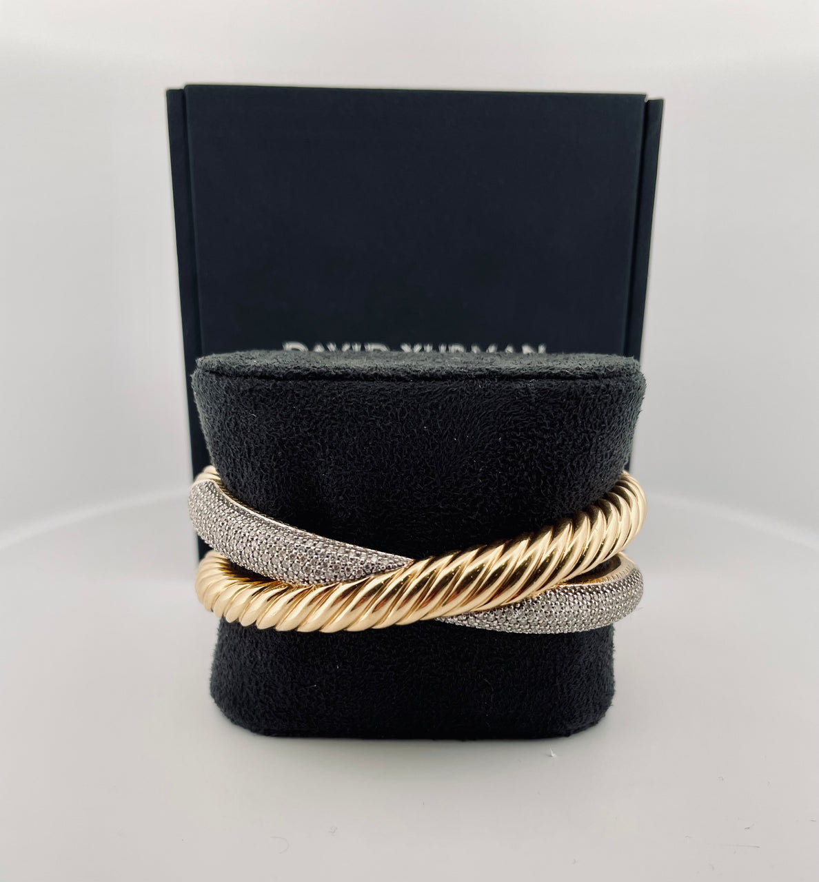 David Yurman, 18k Gold & Pave Diamond Crossover Cable Bracelet