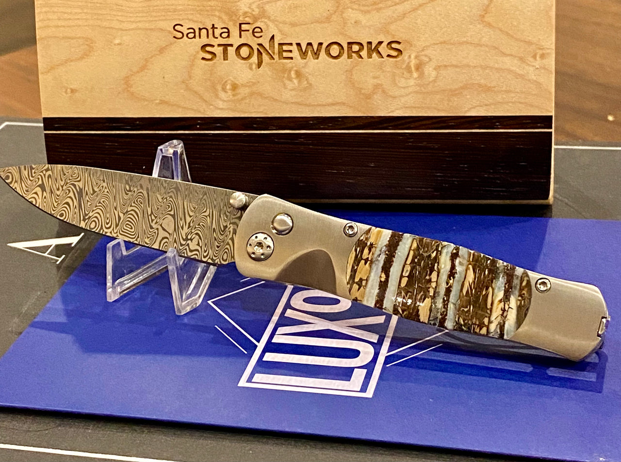 Tesoro Button Lock, Fossilized Woolly Mammoth Tooth Damascus Steel