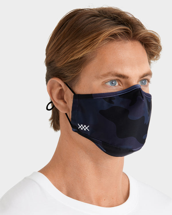 Washable 3 Layer Protective Face Mask, Navy Camo